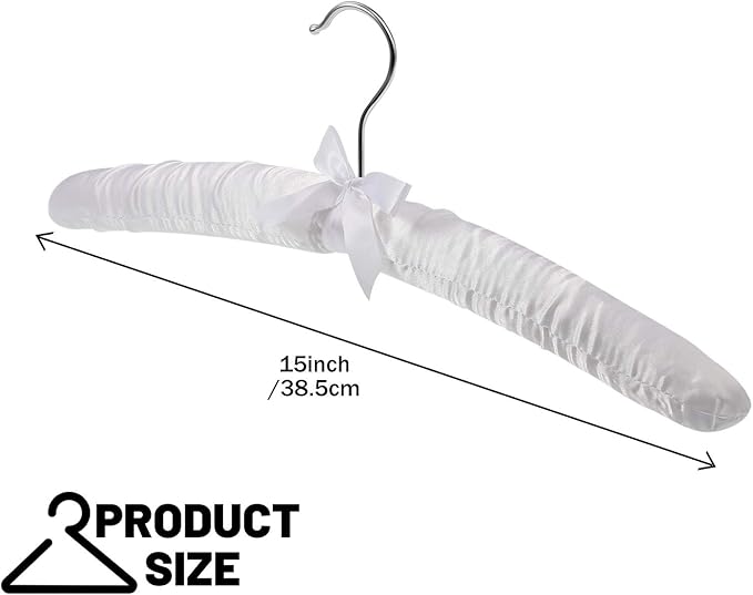 Jetec 24 Pieces Satin Padded Hangers with 360° Swiveling Hook Sponge Shoulder Pads Hanger for Coat, Sweaters, Blouse, Wedding Dress, Women Cloths (White)