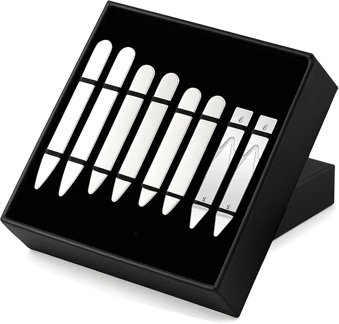 Stainless Steel Collar Stiffeners(No Magnets included), Metal Shirt Collar Stays, Valued Pack in a Gift Box