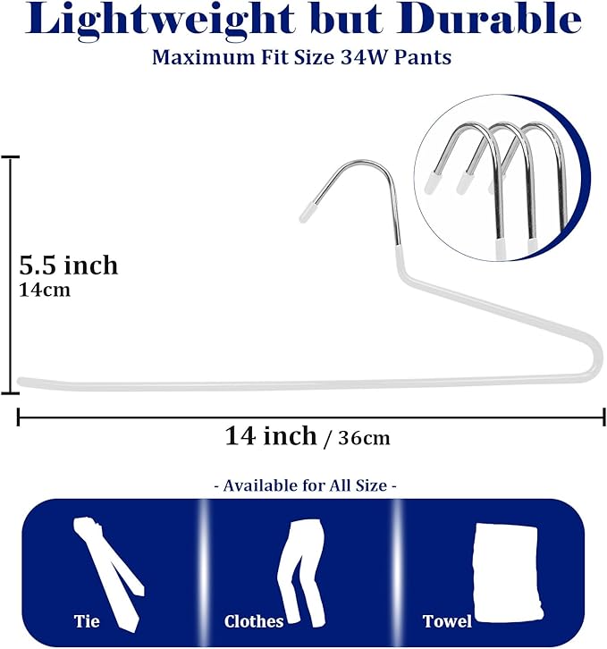 Pants Hangers 30 Pack Non Slip,Trouser/Blanket/Jeans Hangers for Closet Space Saving,Open Ended Pants Hanger Strong Durable (White)