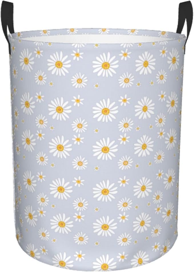 Daisy Flowers Round Laundry Hamper Storage Basket Toys Clothes Organizer Bin For Home Bathroom Bedroom Dorm Nursery, 38l