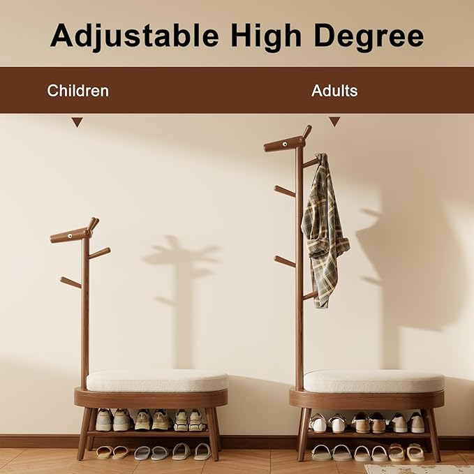 AQIMUELE Shoe Bench Entryway,Coat Rack with Shoe Storage, Coat Rack and Shoe Rack, Wooden Narrow Shoe Bench(Walnut)