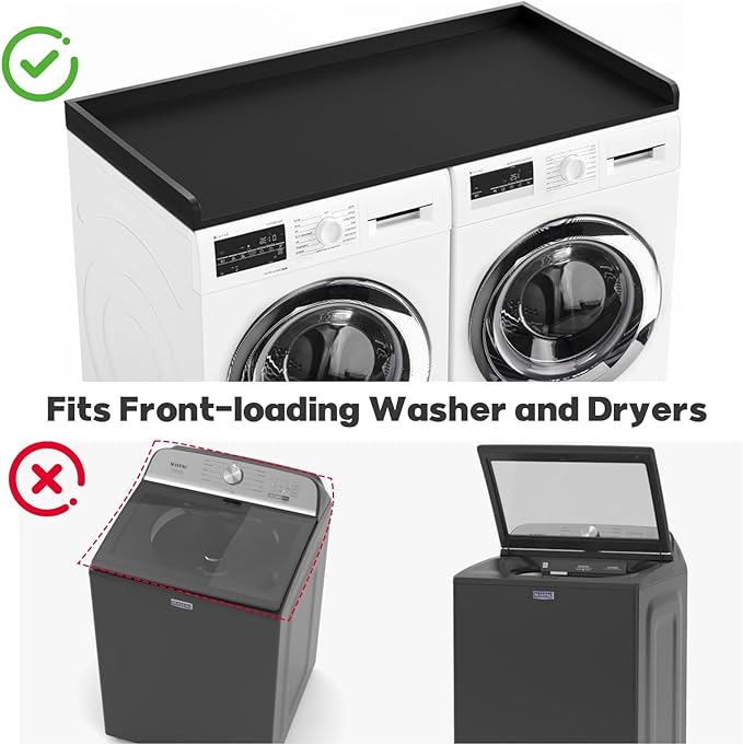 1-Tier Washer Dryer Countertop, 54"W x 27.55"D Laundry Countertop with Edge Rails and Non-Slip Pad, Washer and Dryer Topper for Laundry Room Storage Organization (Black)