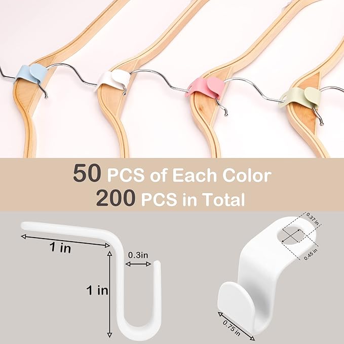 200 PCS Clothes Hanger Connector Hooks, 4 Colors Magic Heavy Duty Cascading Connection Hooks Space Saving Hanger Extenders Clips for Clothes for Organizer Closet