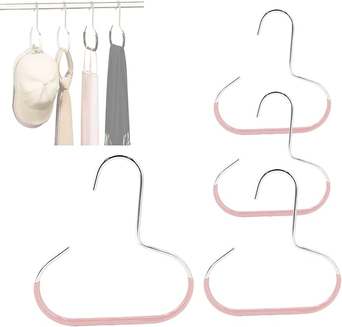 Durable Steel Hangers Maximize Closet Space with Versatile Storage, Hat Organizer Durable Stainless Steel, Durable Steels Hangers for Caps, Ties, Scarves, Clothes (Pink,4 pcs)