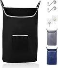 The Fine Living Co. X-Large Hanging Laundry Hamper with Over Door Hooks & Adhesive,Durable Space Saving Laundry Bag with Zipper and Wide Open Top,Hanging Dorm Laundry Hamper 20"x3.75"x31" (Black-XL)
