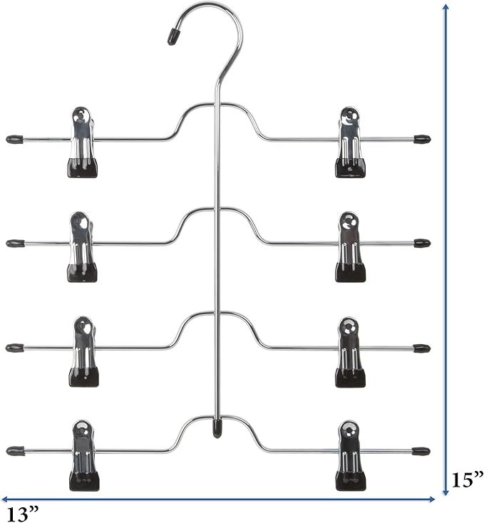 4 Tier Trouser/Skirt Hanger - Chrome & Black Vinyl - 2 PACK