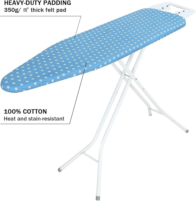 Ironing Board Cover and Pad Standard Size 15 x 54,3 Pairs of Hook and Loop Fastener Straps,Elastic Edges,Cotton Iron Board Cover with Scorch Resistant Thick Padding (Pattern D)