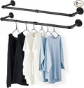 36” Wall Mounted Clothes Rack, Industrial Pipe Black Iron Garment Bar, Heavy-Duty Detachable Clothing Rod, Multi-Purpose Metal Wall display Hanging Pole for Closet Storage (Set of 2)