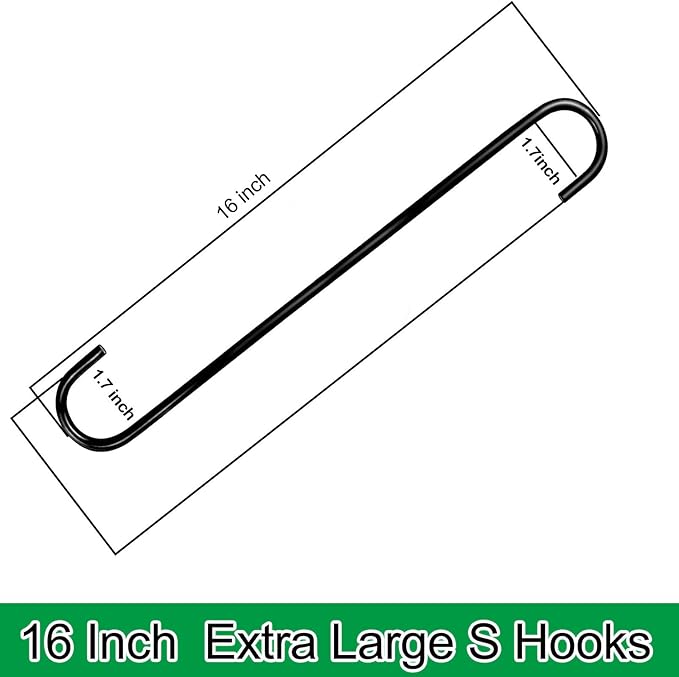 16 inch 8 Pack Extra Large S Hooks Heavy Duty Long S Hook for Hanging Plant, Hooks for Tree Branch,Bird Feeder,Pots and Pans Closet Garden Pergola Indoor Outdoor X-Large Hook