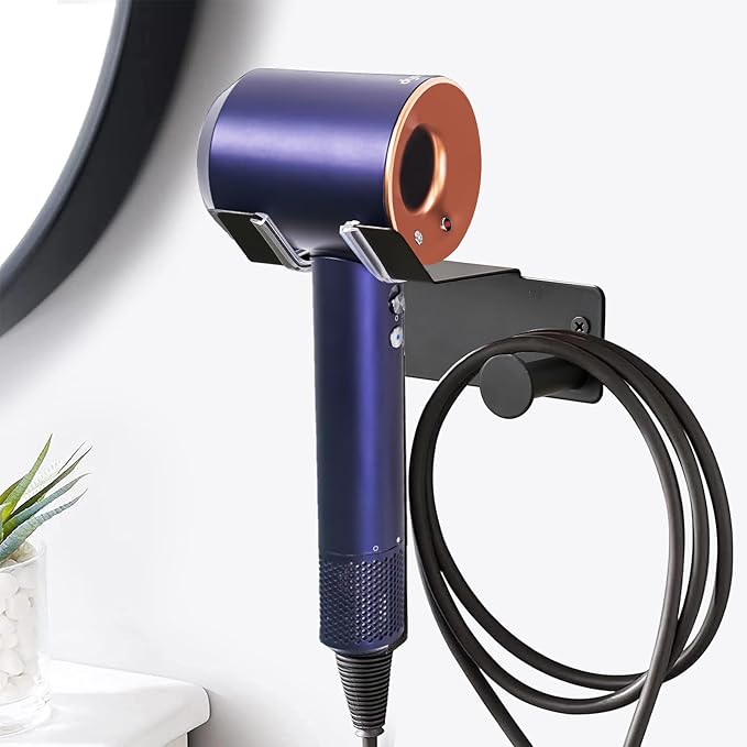 Hair Dryer Holder Wall Mounted,Self Adhesive SUS304 Blow Dryer Holder Stainless Steel Hair Dryer Stand Black,Banjekt