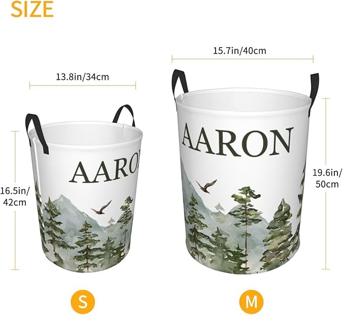 Personalized Laundry Basket for Nursery, Custom Nursery Laundry Hamper with Name, Customize Baby Clothes Circular Hamper for Boys Girls Room Decor, Mountain