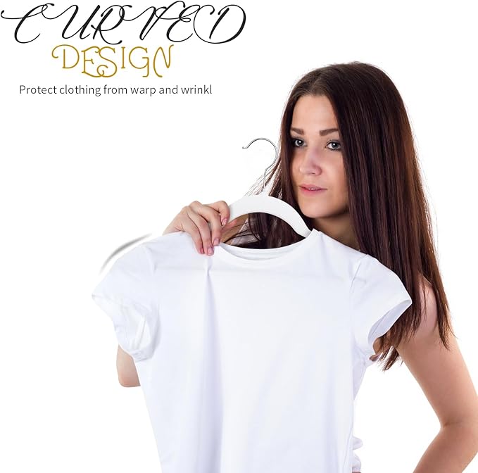 ManGotree 50 Pack Velvet Shirt Hangers for Women, 16.5'' Suit Hangers with 360° Swivel Hook, Non-Slip Coat Clothes Hanger for Tank Top, Shirts, Dress, Blouses, Strappy Dresses (White)