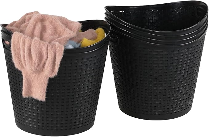 40 L Round Laundry Basket, Plastic Carry Hamper, 6 Packs, Black