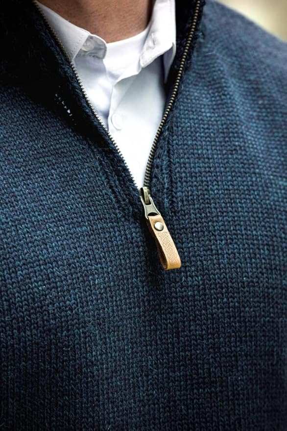 Aran Crafts 1/4 Zip Plain Sweater 100% Wool, Made in Ireland