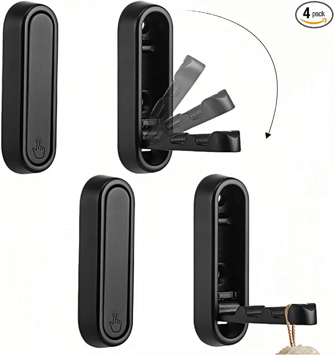 Zinc Alloy Foldable Wall Hooks for Hanging Coats Towels Bags, Wall Mounted Folding Hook Heavy Duty, Rustproof Matte Black Bathroom Hooks for Entryway Closet Bedroom Laundry Room （4PCS）