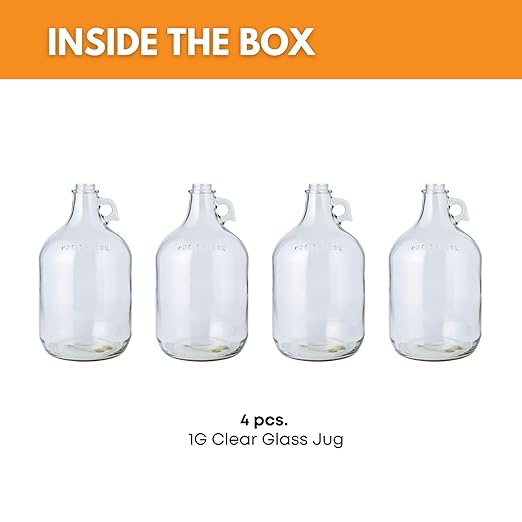 Fastrack 4-Pack 1 Gallon Glass Jug (128 oz) WITHOUT CAPS – Multipurpose 1 Gallon Jug, & Detergent Dispenser for Laundry, Glass Jar for Liquids, Water & Juice