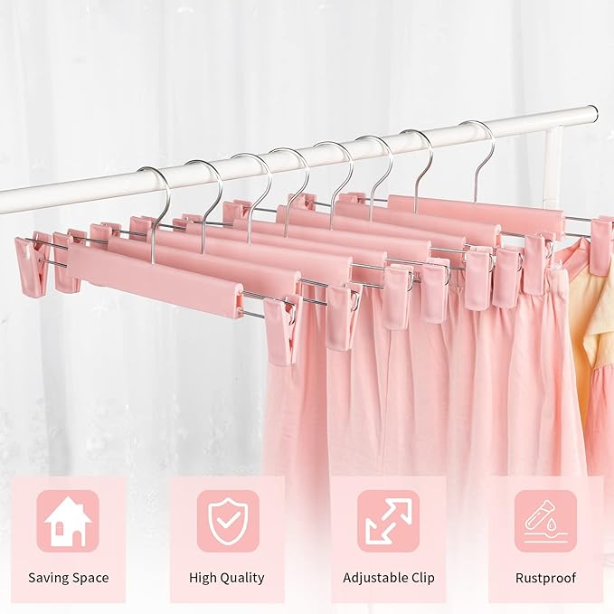 Skirt Hangers 20 Pack, Pants Hangers with Clips，360 ° Swivel Hook Space Saving Hangersfor Pants, Skirts, Clothes, Jeans，Pink