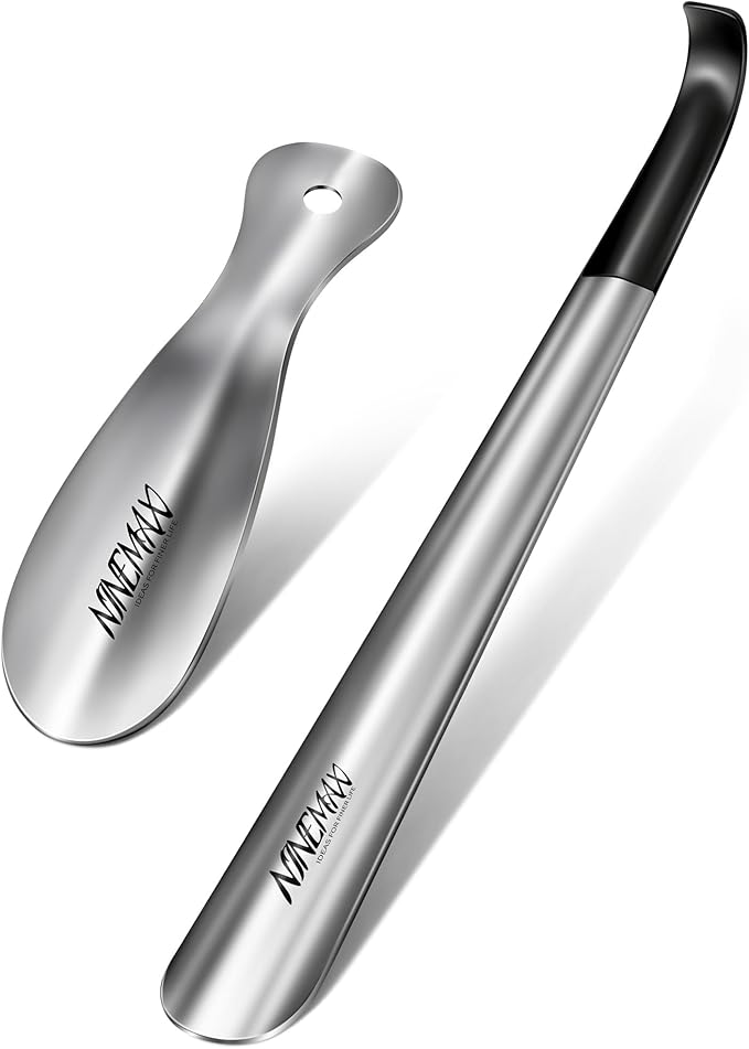 NINEMAX Extra Long Handle Shoe Horn (16.5") & (7.5") Travel Shoe Horns, 2 Pack Metal Shoe Horns for Seniors, Men, Women, Kids