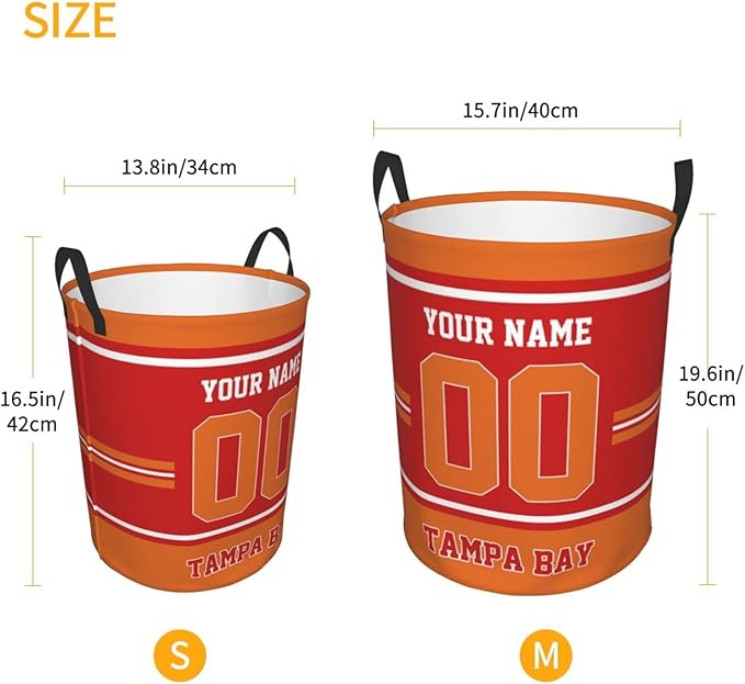 Custom Tampa Bay Laundry Hamper Personalized Laundry Basket Customized Name And Number Collapsible Storage Basket for Bedroom Bathroom Living Room Gifts