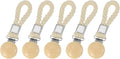uxcell 5 Pcs Tea Towel Clips with Cotton Loop for Hanging, 4.3 Inch Metal Towel Hooks Multipurpose Cloth Hangers for Home Kitchen Bathroom, Beige(Wooden)