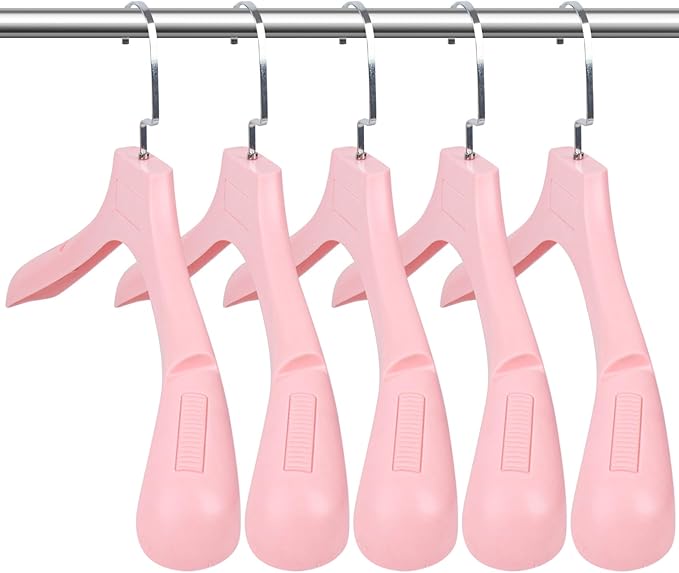 DEDU Suit Hangers for Men 20 Pack, Sweater Hangers No Shoulder Bump Non Slip Width 17.7", Plastic Clothes Hangers Pink with Metal Hook