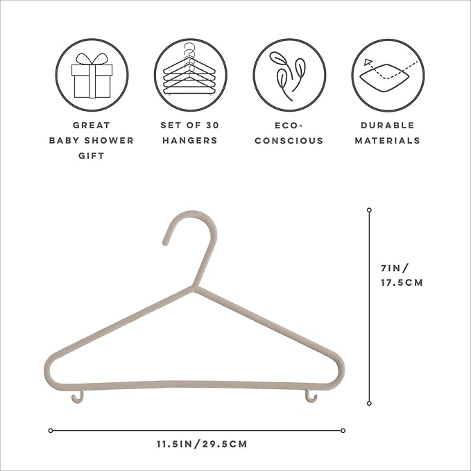 3 Sprouts Wheat Straw Plastic Hangers - 30-Pack Eco-Conscious Toddler Hangers for Child & Baby Clothes, Coats - Kid Closet Hanger Ideal for Small Girls, Boys, Children & Kids - Speckled Beige