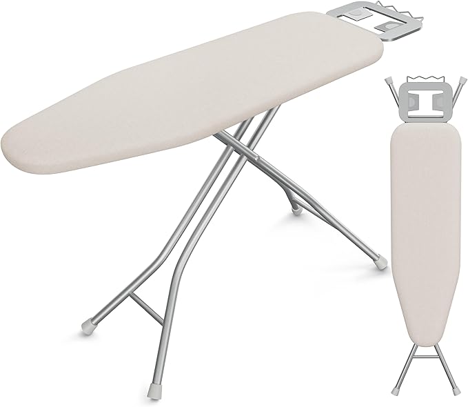 Yaheetech Foldable Ironing Board, Heavy Duty Iron Board with 9 Adjustable Heights, 4 Layer Cover and Safety Iron Rest, 52X14 Compact and Space Save Iron Board for Home Laundry Room Use, Beige