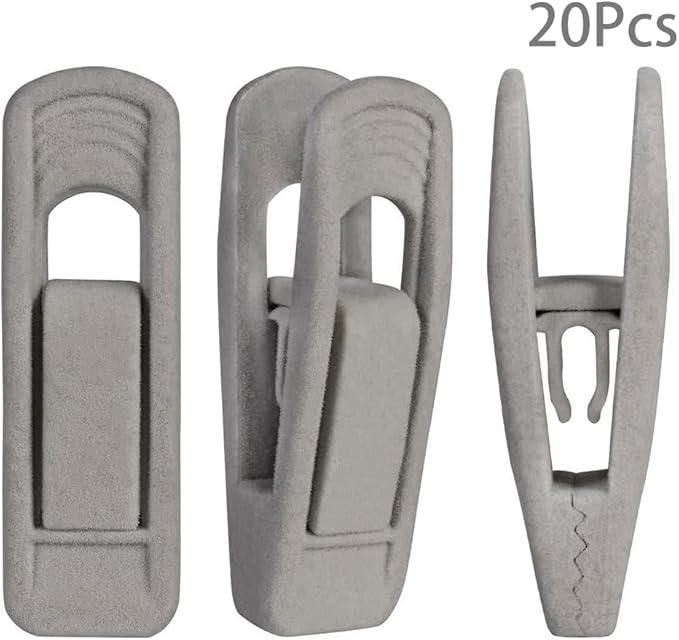 RUNAAJA Velvet Hangers Clips Pants Hangers Clips Flocked Hanger Clips Hanger Plastic Thicken Clothes Pants Pants Clip for Thin Velvet Clothes Suit Socks Hangers (Grey*20)