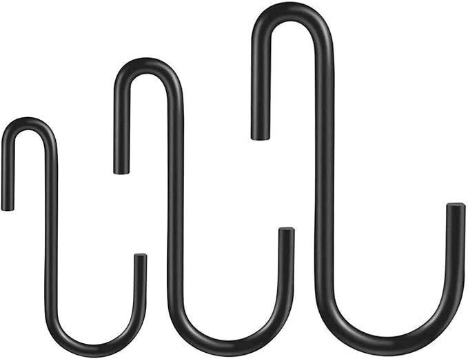 YourGift Heavy Duty S Hooks S Shaped Hooks Hanging Hangers Hooks for Kitchen, Bathroom, Bedroom and Office: Pan, Pot, Coat, Bag, Plants (24 pcs/Black/2.4 inch+3 inch+4 inch)