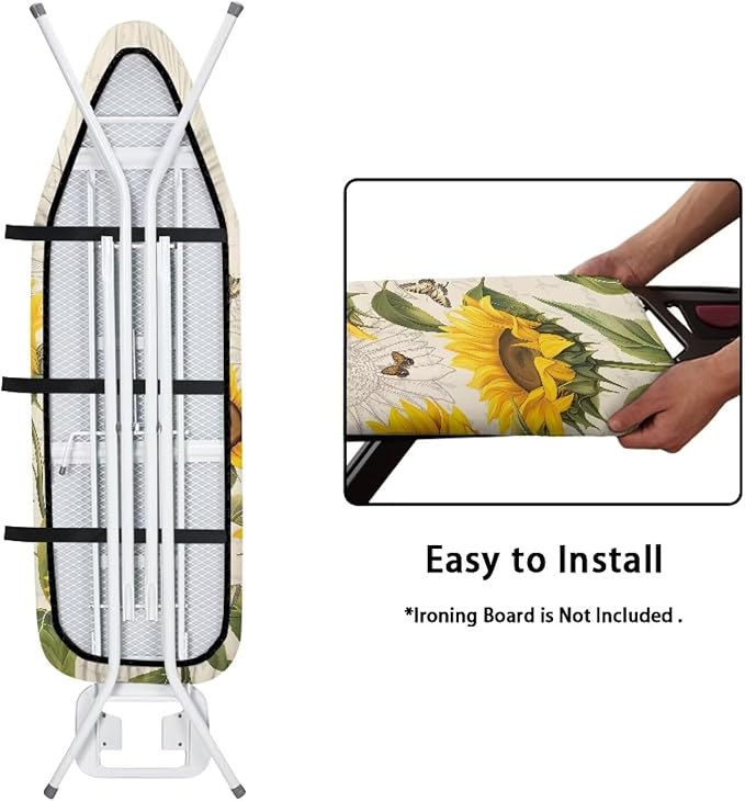 Sunflower Ironing Board Cover and Pad, Dragonfly Iron Board Cover Non-Slip Thick Ironing Board Protective Guard Stretchy Cover, 54" x 15"