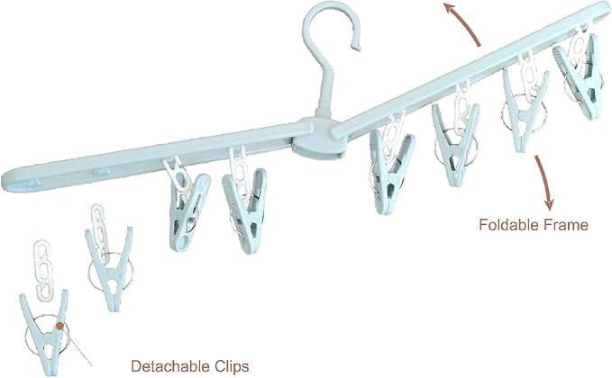 Folding Travel Shirt Socks Clothes Hangers with Clips Foldable Plastic Shorts Skirt Pants Suit Hangers Non Slip Closet Blue Drying Rack Displays Blue (2 Pack)