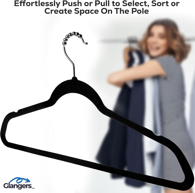 Velvet Clothes Hangers, Innovative Roller Balls Black Velvet Hangers, Felt Hangers for Clothes Shirts, Garments, Non Slip Closet Hangers (Pack of 30)