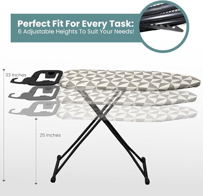 Compact Ironing Board Foldable | Hanging Iron Board with Safety Iron Stand & Rest for Small Space or Apartment, Thick Cover & Pad, Height Adjustable up to 33" Features 4 Steel Legs (36x13)