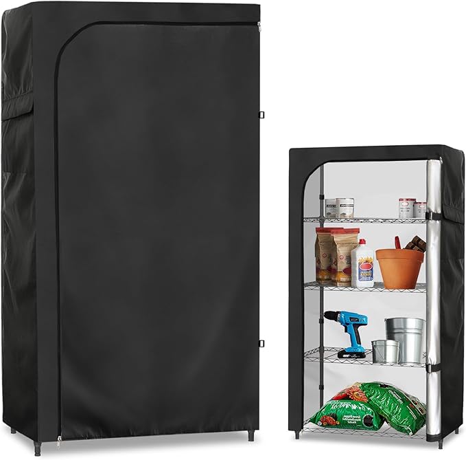 Rileytee Wire Shelf Cover,Heavy Duty 600D Dustproof Waterproof Shelf Covers for Wire Shelving,Outdoor Storage Rack Cover for Wire Rack with Zipper,Black,48"W x 18"D x 82"H
