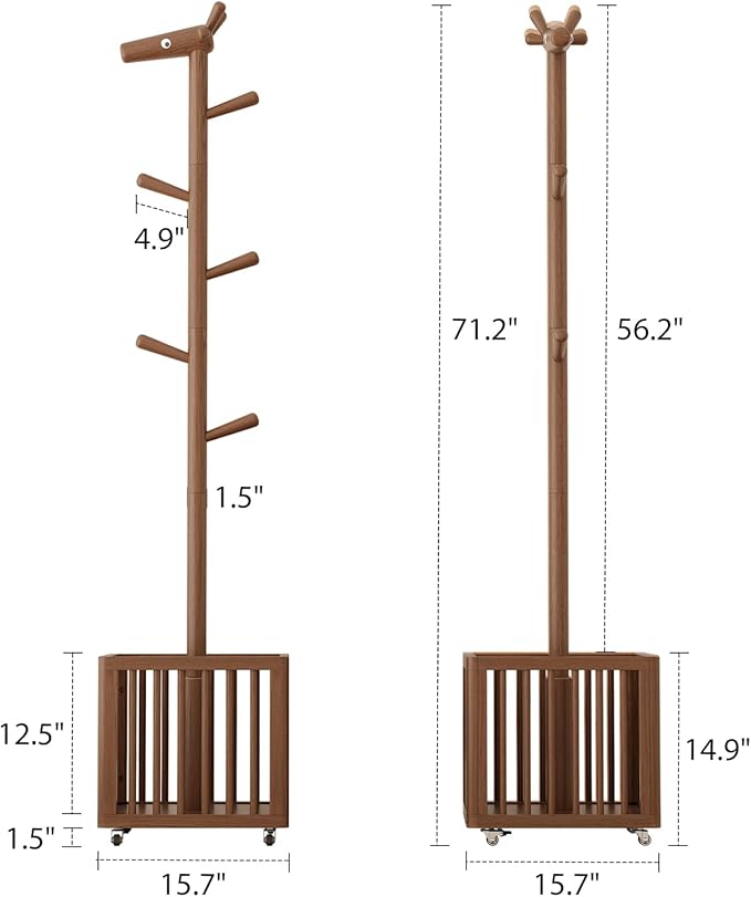 AQIMUELE Kids Coat Rack, Solid Wood Coat Rack with 6 Hook for Bedrooms, Kids Clothing Rack, Walnut