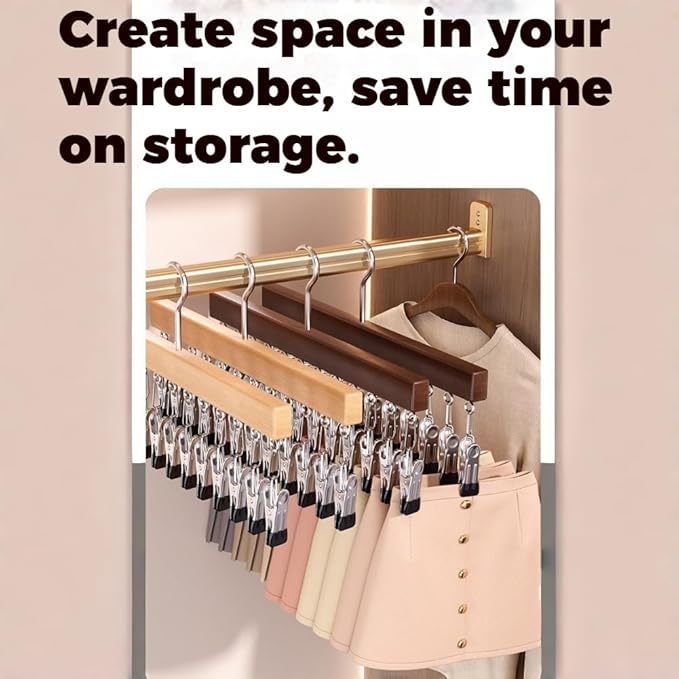 2026 New Closet Organizer with 10 Clips - Space Saving Hanging Closet Organizer, 12 Clips, Closet Organizers and Storage, 360° Rotating, for Jeans, Hats, Shorts, Socks (Nature*6)