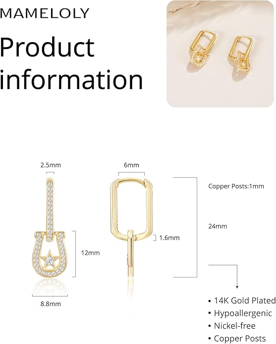Mameloly Cowgirl Earrings for Women CZ 14K Gold Plated Western Cowboy Hat Dangle Hoop Earrings Cute Jewelry Hypoallergenic
