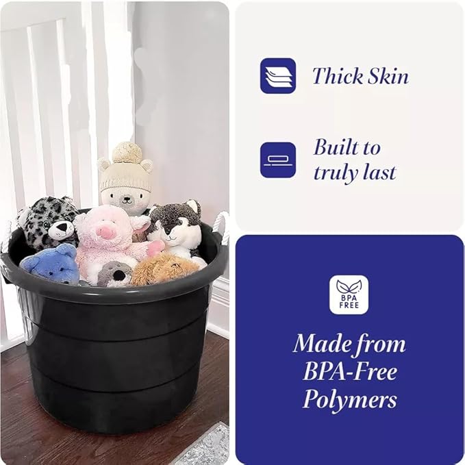 HOANK Storage Tub w/Rope Handles, 19 Gal, Black