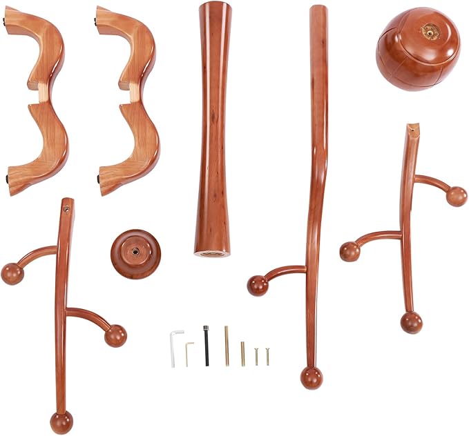 Coat Tree Freestanding Wood Tree Rack, Heavy Duty Creative Design Tree Branch-look Coat Rack Stand with 8 Hooks and Stable Sphere Base for Entryway, Hallway, Bedroom-Load 110lbs (Teak)