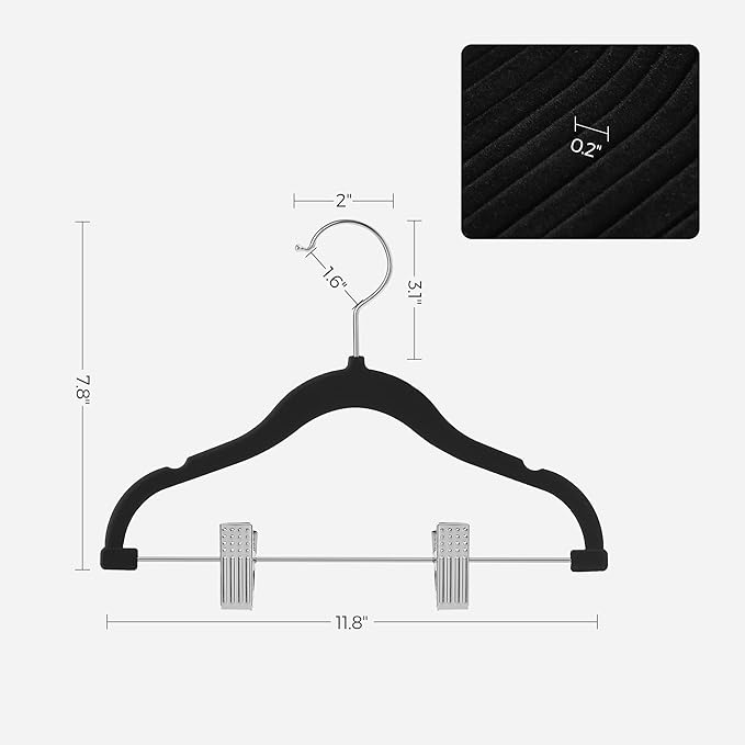 SONGMICS 30 Packs Baby Pants Hangers with Clips, Kids Hangers with 6 Clothes Dividers, Non-Slip Children’s Clothes Hanger, Black UCRF013B30