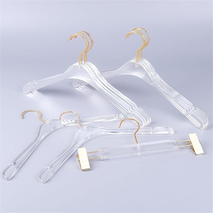 Acrylic Hangers with Gold Hook Clear Clothing Standard Hangers for Women's Weddings and Bridesmaid Hangers