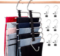 Magic Pants Hangers Space Saving - 2 Pack Multi Layers Pant Hangers with Clips - Non Slip Scarf Hanger Jean Organizer for Closet - Multi Functional Pants Rack (2 Pack with 6 Hanging Clips)