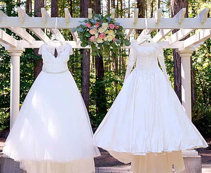 7 Pcs Bride Hanger White Wooden Bridesmaid Hangers with Bow and Pearl Necklace for Wedding Dresses Bridesmaid Gowns Personalized Wedding Gifts (1 Bride + 6 Bridesmaid Hangers)
