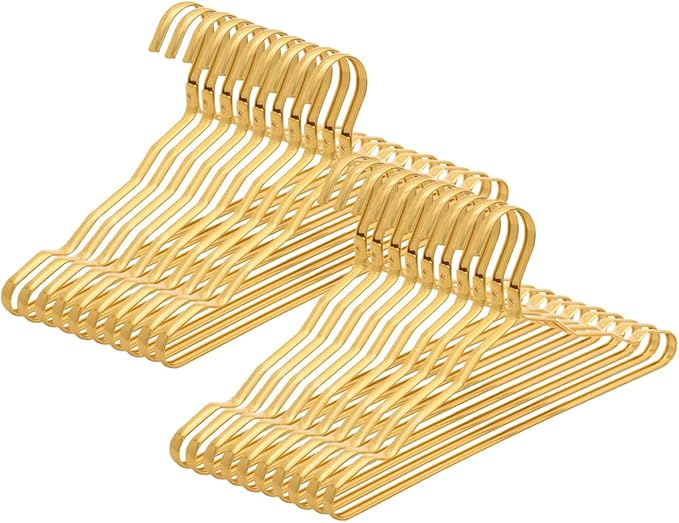 WEYANG Clothes Hangers Metal 20 Pack,Smooth Surface Shirt Dress Hanger,Durable Heavy Duty Coat Hangers,Gold Aluminum Suit Hangers,16.5” Standard Hangers for Jacket Trouser Pant Slack, JinSe-YJ-20