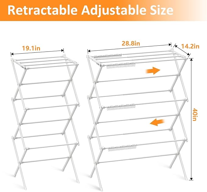 3 Tier Clothes Drying Rack, Foldable Drying Rack Clothing,Indoor & Outdoor Laundry Rack for Drying Clothes,Space-Saving Design, Metal Collapsible Dryer Racks for Laundry,Pure White
