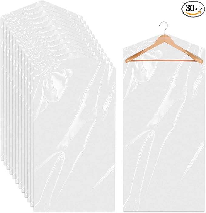 30 Pcs Clear Garment Cover 47 Inch Plastic Garment Bags for Hanging Clothes Dry Cleaning Bags Transparent Dust-proof Storage Covers for Skirt Coat Suit Shirt Jacket