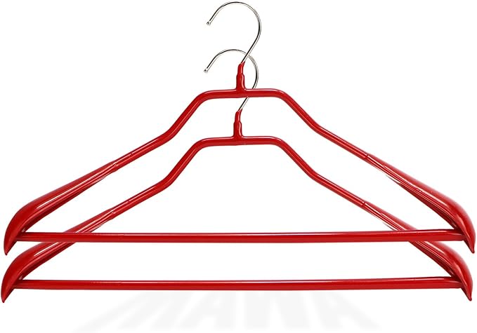Mawa by Reston Lloyd BodyForm Series Non-Slip Space-Saving Clothes Hanger with Bar For Pants, 16 1/2", Style 42/LS, Set of 2, Red