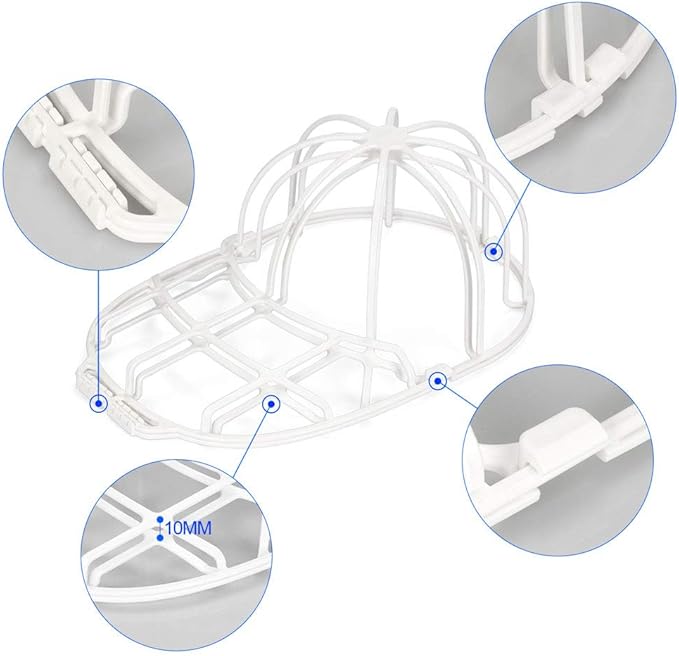 Hat Washer Cage for Washing Machine - Baseball Cap Cleaner Rack, Ball Cap Washing, Dishwasher Safe, Perfect for Cleaning and Protecting Hats in Dishwasher (White 2 Pack)