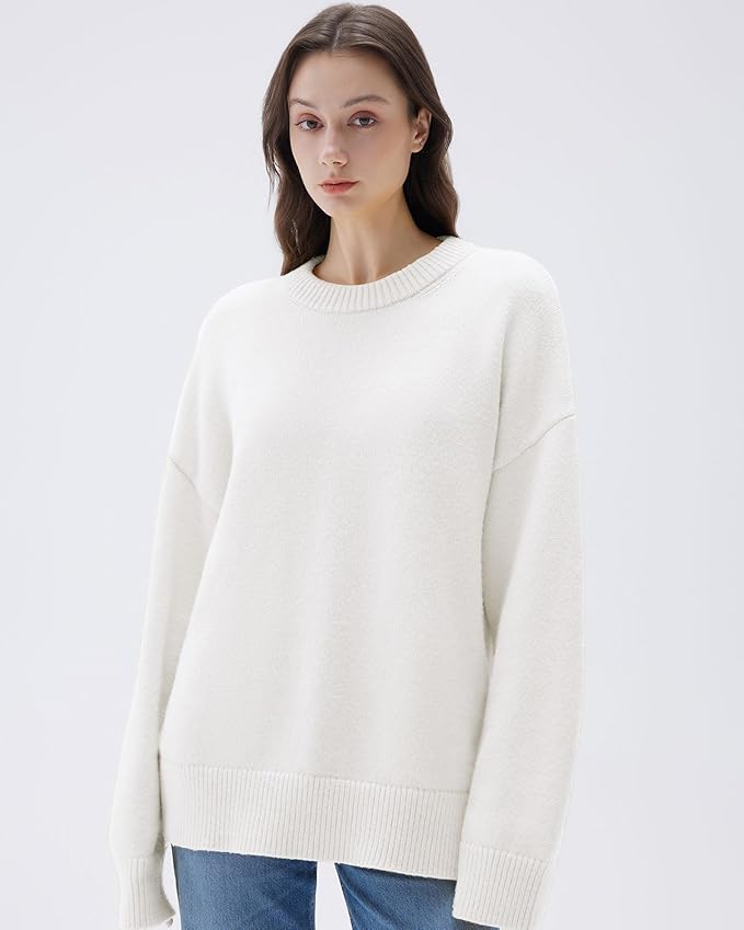 SUUKSESS Women Cashmere Blend Oversized Crew Neck Long Sleeve Pullover Sweaters