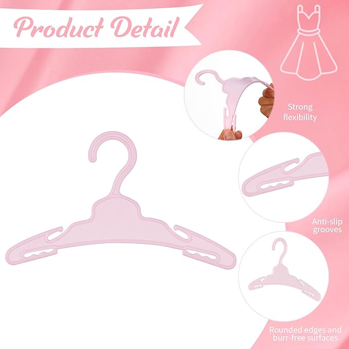 60 Pcs Doll Clothes Hangers for 18 inch Dolls,Pink Sturdy Non-Bend Non-Slip Clips Clothes Hanger Space-Saving Wardrobe Hanger for Girl Dolls Gown Dress Outfit Dollhouse Furniture Accessories